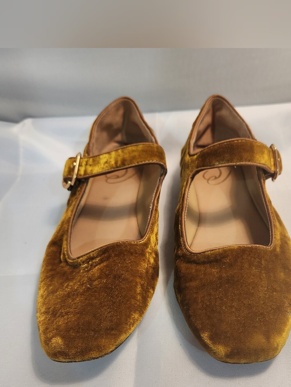 Sam Edelman Mustard Yellow Velvet Mary Jane Flats